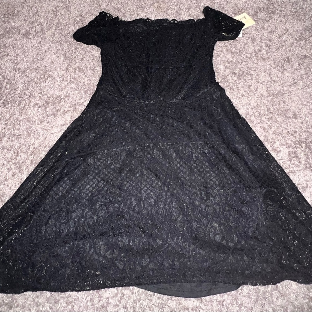 Black lace mini off the shoulder dress